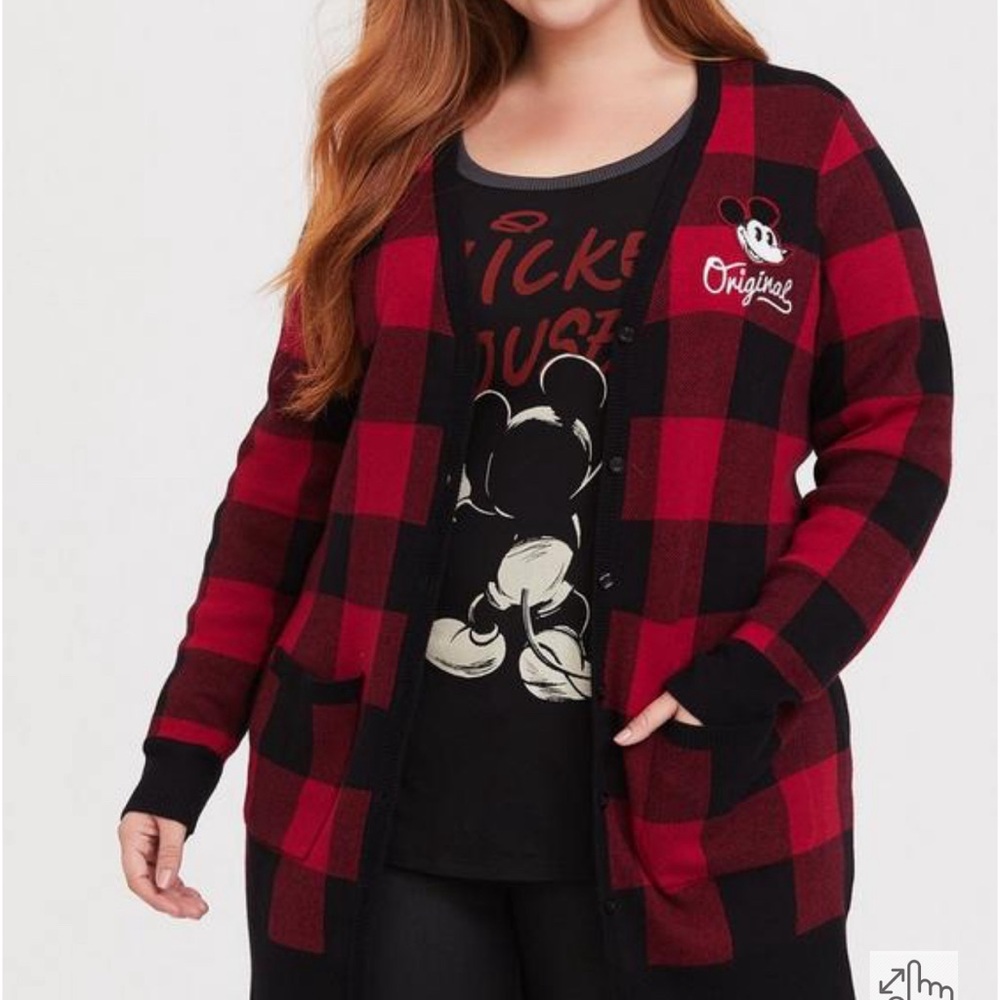 Torrid X Disney Womens Mickey Mouse Plaid Button cardigan and shirt size 3